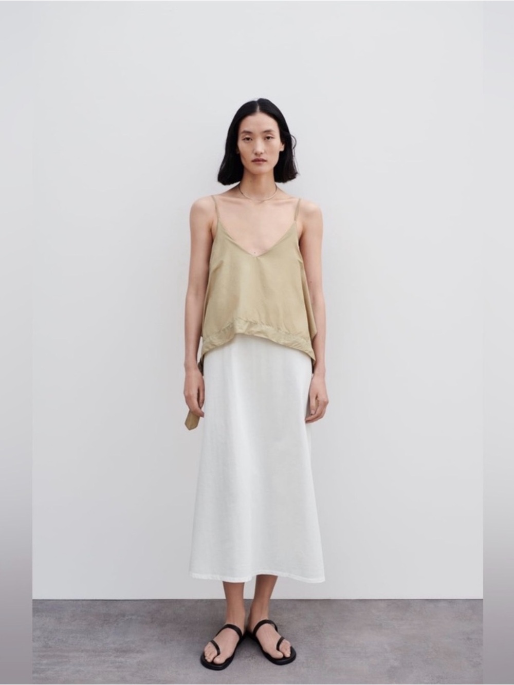Light Tan Cami & White Midi Dress